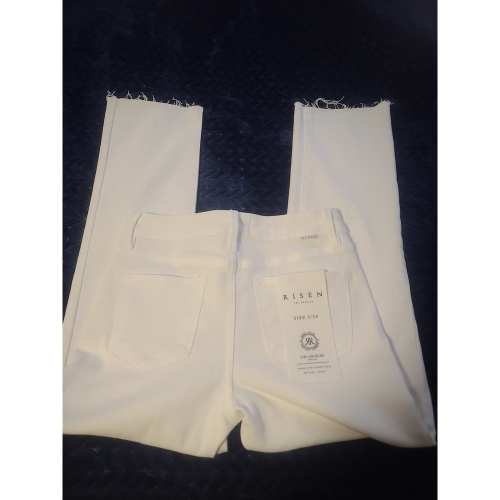Risen Jeans White Tummy Control High Rise Straight Leg Raw Hem NWT Pants Sz 3/26 - Picture 4 of 6